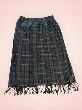 Requirements Plaid Fringe Wool Skirt in Green, Blue, Red sz 18